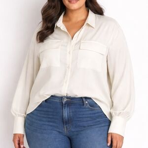 Simply Vera Vera Wang Cream Button-Down Shirt with Chest Pockets